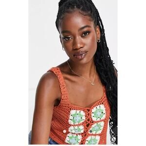 ASOS Orange Crochet Top with Floral Design